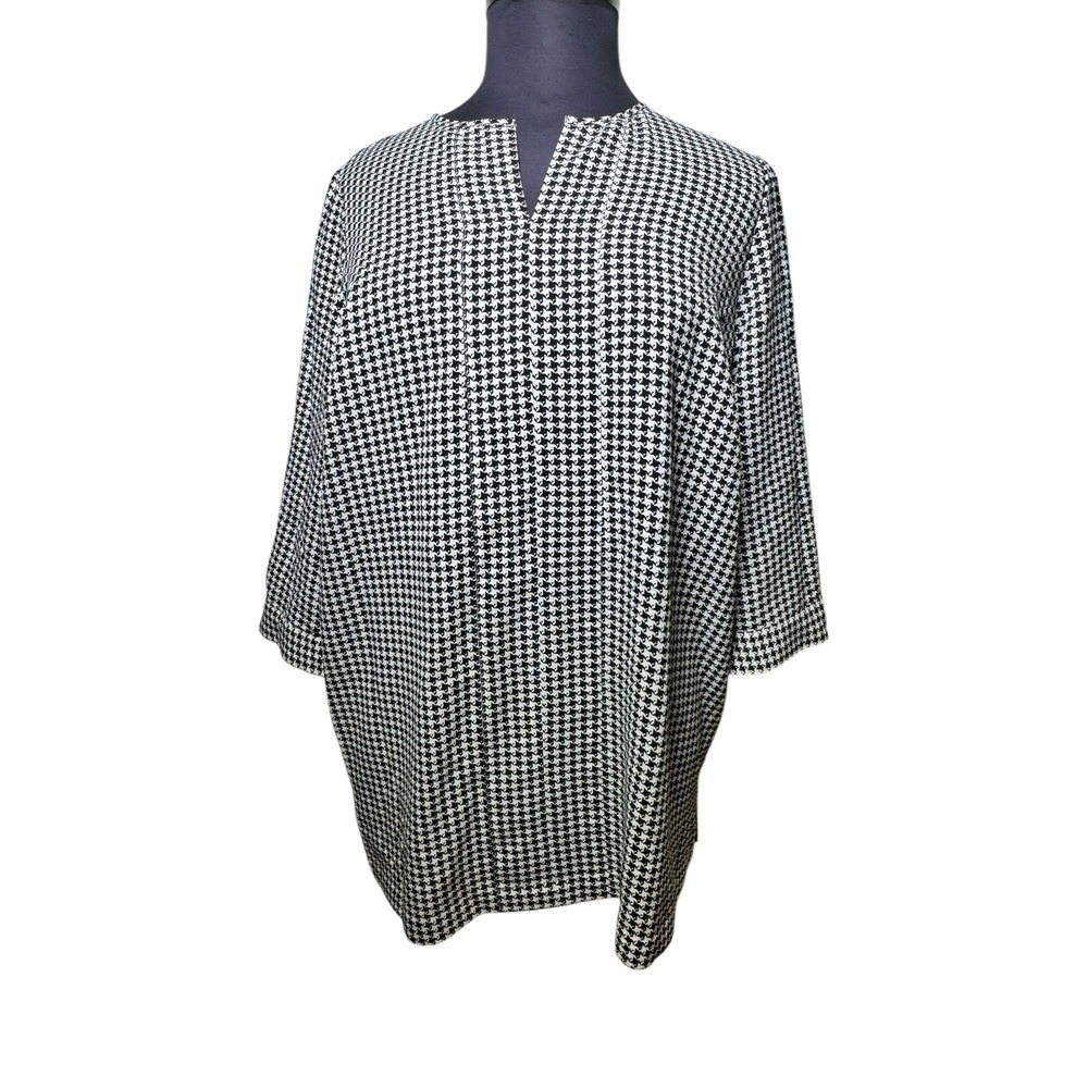 Lands End Black and White Checkered Plus Size 1X Blouse Tunic‎ Top  16W-18W